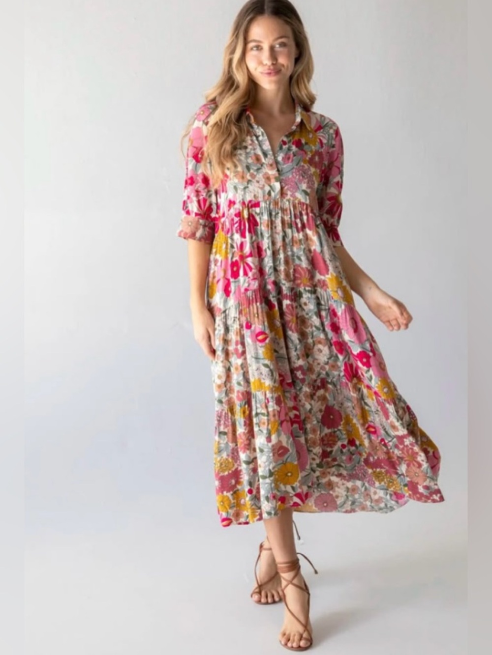 NWT Natural Life Rebecca MIDI Dress Large Pink Vintage Floral Pockets Sold Out